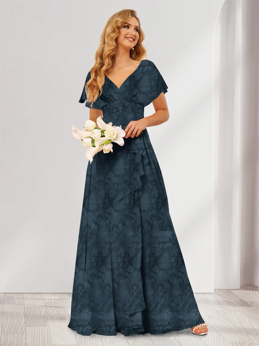 A-Line/Princess V-Neck Long Floral Bridesmaid Dresses with Ruffles - Image 16