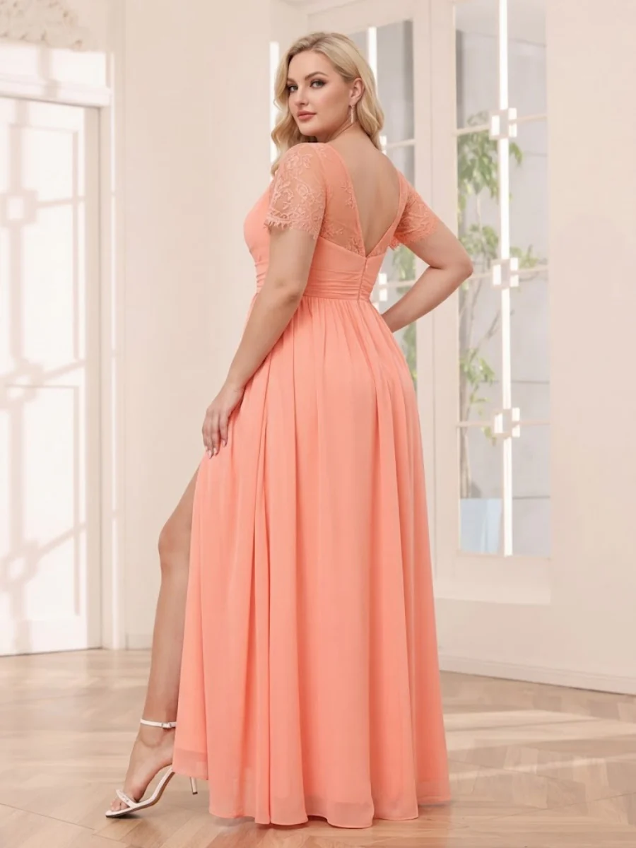 A-Line/Princess V-Neck Long Plus Size Bridesmaid Dresses with Split Side - Image 2