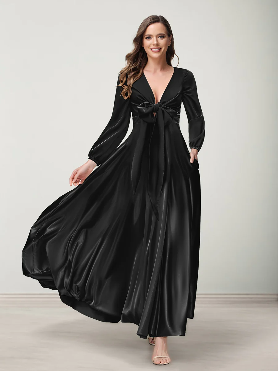 A-Line/Princess V-Neck Long Sleeves Bridesmaid Dresses with Pockets - Image 3