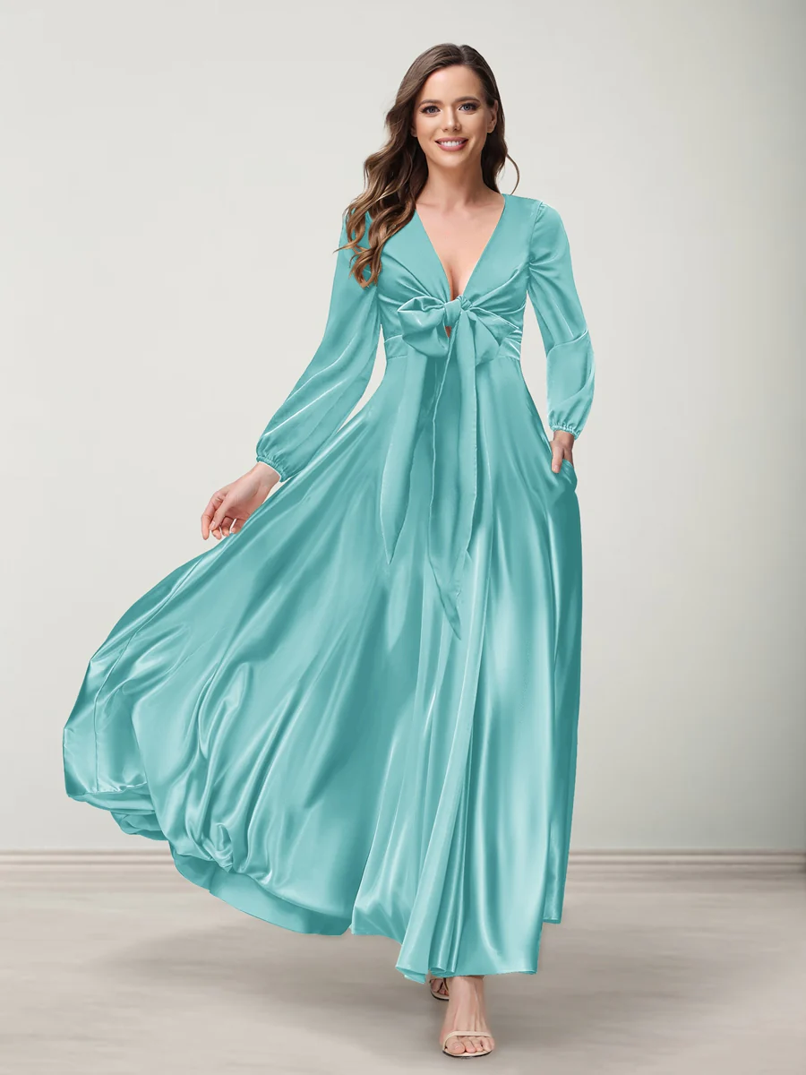 A-Line/Princess V-Neck Long Sleeves Bridesmaid Dresses with Pockets - Image 32