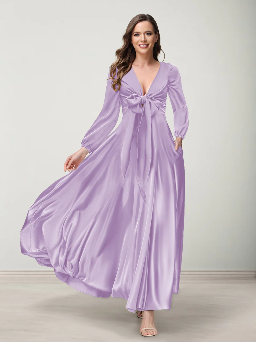 A-Line/Princess V-Neck Long Sleeves Bridesmaid Dresses with Pockets - Image 33