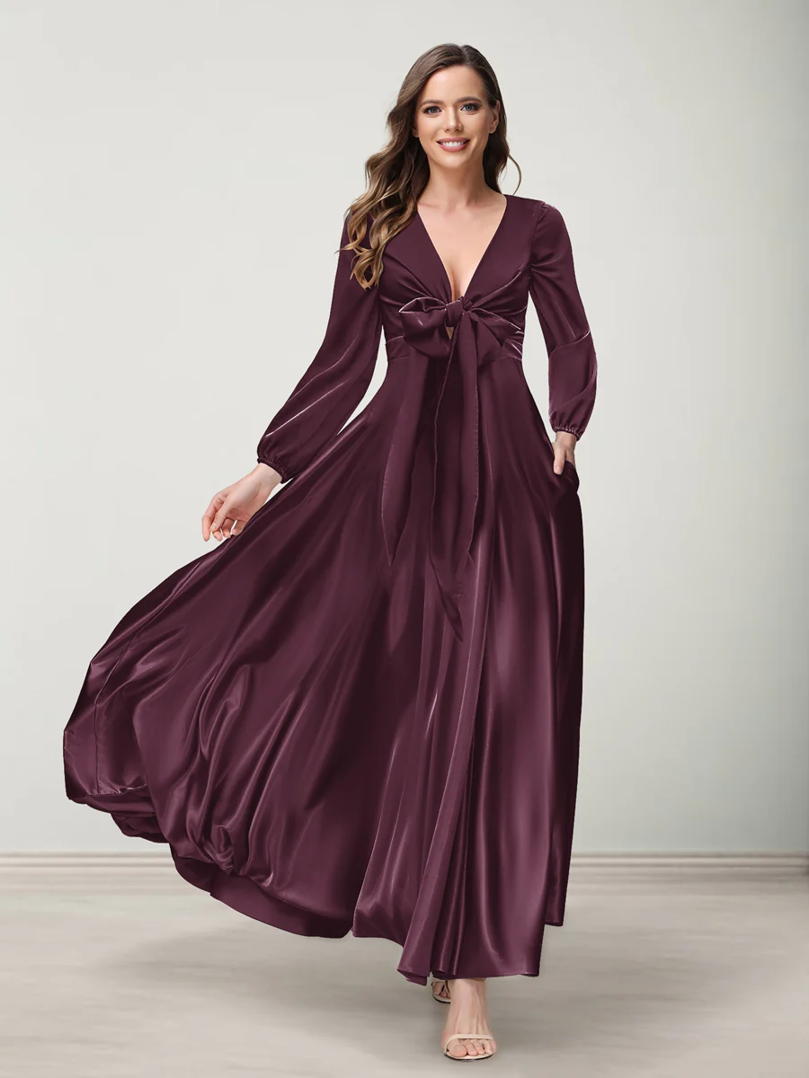 A-Line/Princess V-Neck Long Sleeves Bridesmaid Dresses with Pockets - Image 4