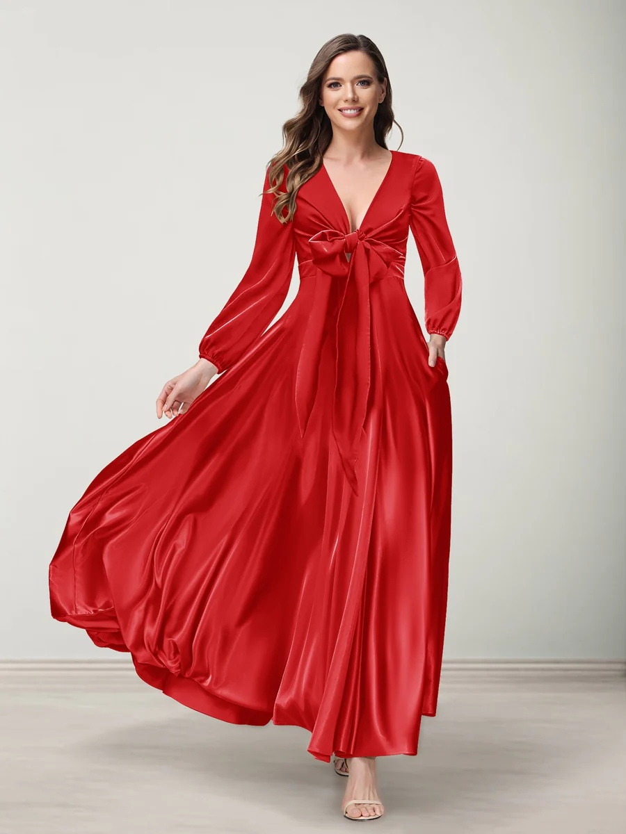 A-Line/Princess V-Neck Long Sleeves Bridesmaid Dresses with Pockets - Image 44