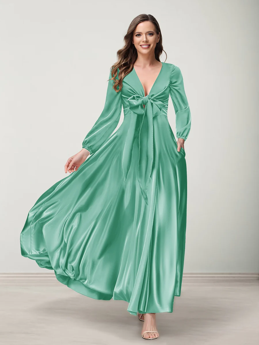 A-Line/Princess V-Neck Long Sleeves Bridesmaid Dresses with Pockets - Image 48