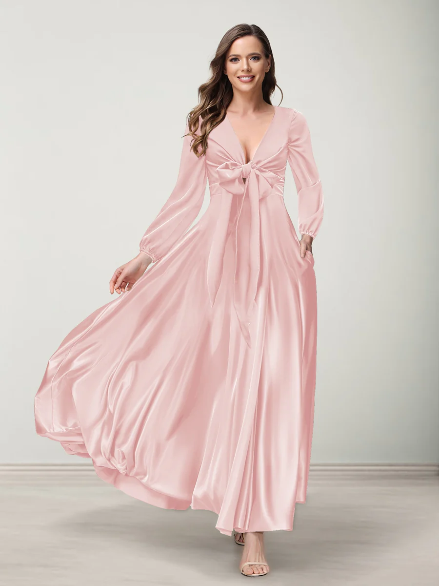 A-Line/Princess V-Neck Long Sleeves Bridesmaid Dresses with Pockets - Image 5
