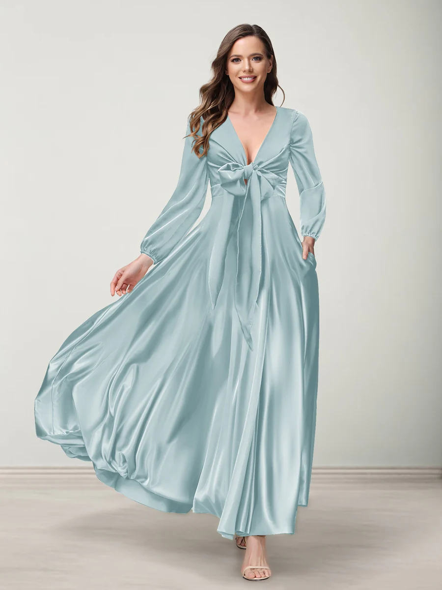 A-Line/Princess V-Neck Long Sleeves Bridesmaid Dresses with Pockets - Image 7