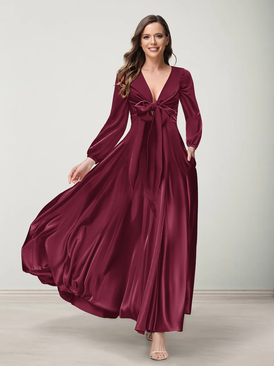 A-Line/Princess V-Neck Long Sleeves Bridesmaid Dresses with Pockets - Image 8