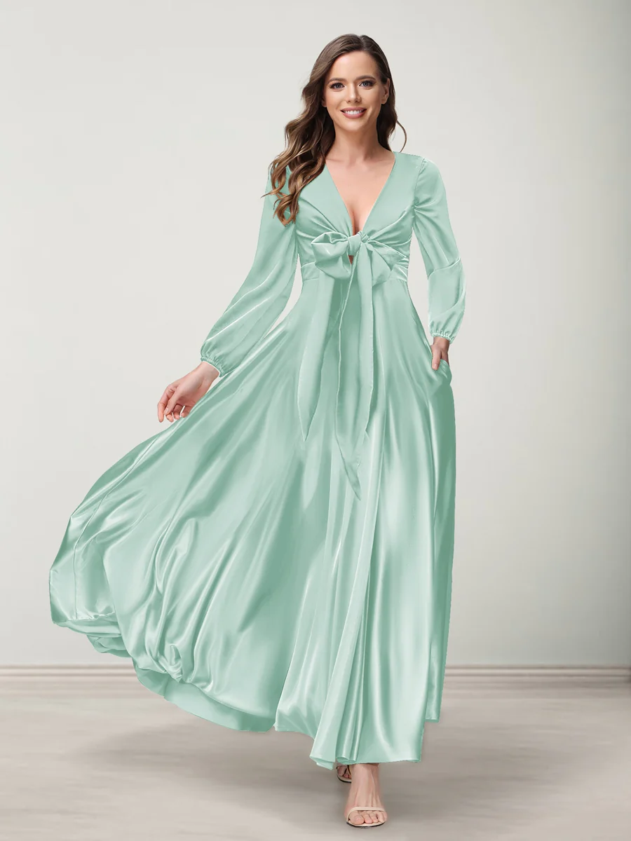 A-Line/Princess V-Neck Long Sleeves Bridesmaid Dresses with Pockets - Image 9