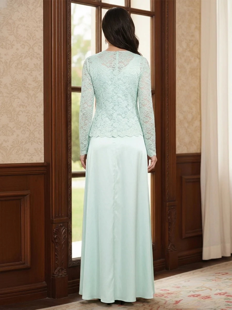 A-Line/Princess V-Neck Long Sleeves Floor-Length Mother of the Bride Dresses with Lace & Jacket - Image 2