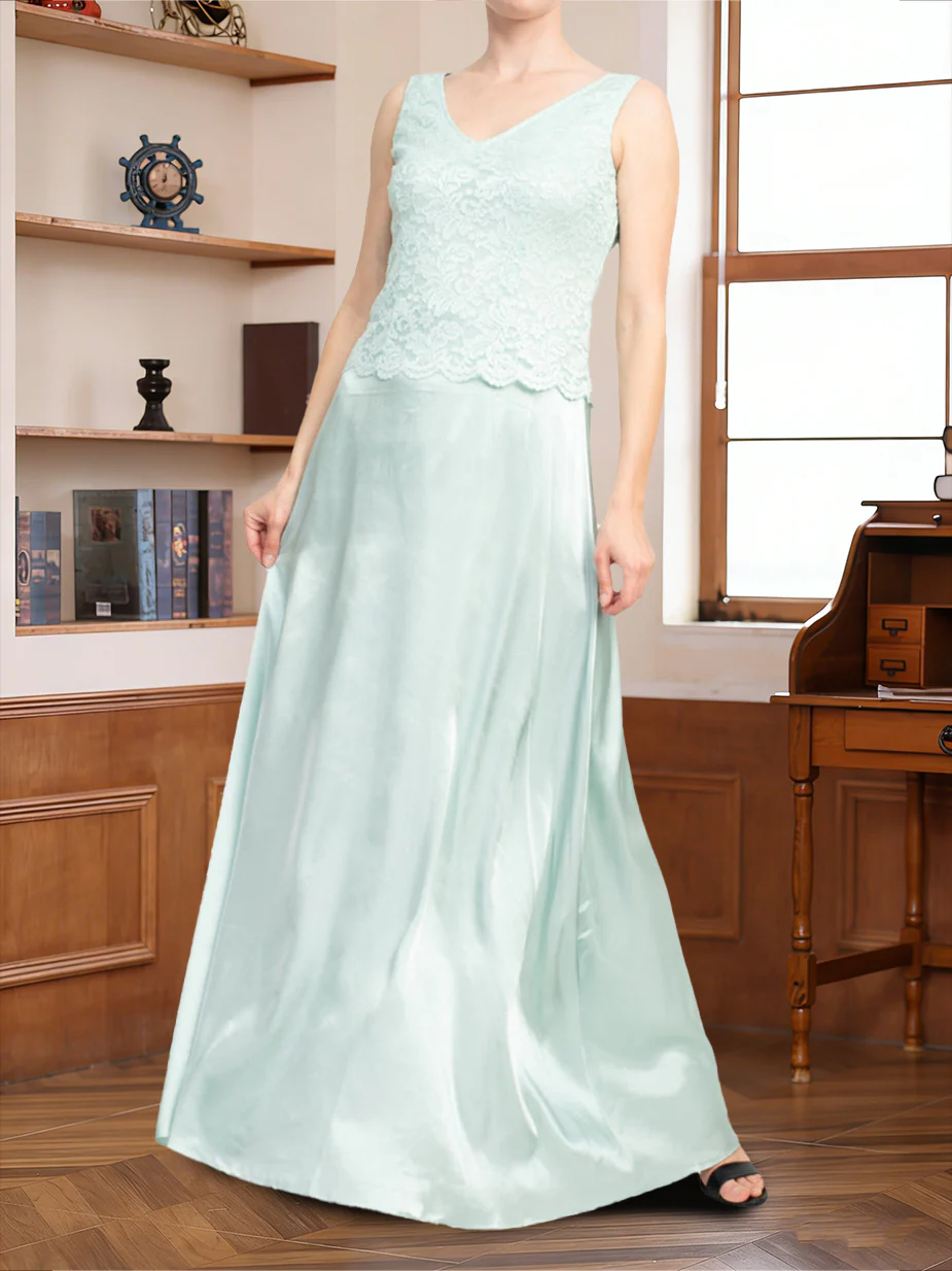 A-Line/Princess V-Neck Long Sleeves Floor-Length Mother of the Bride Dresses with Lace & Jacket - Image 4