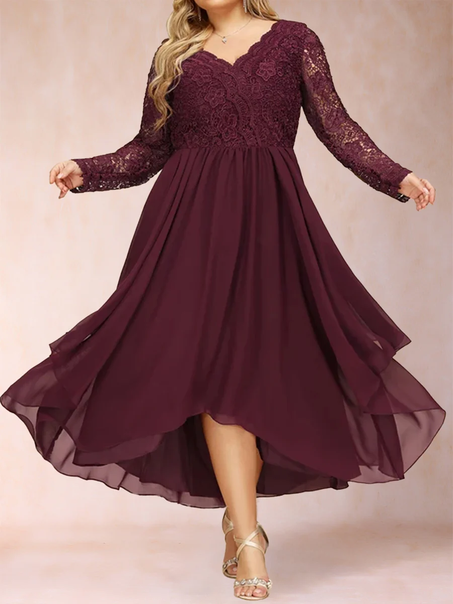 A-Line/Princess V-Neck Long Sleeves Plus Size Mother of the Bride Dresses with Applique - Image 4