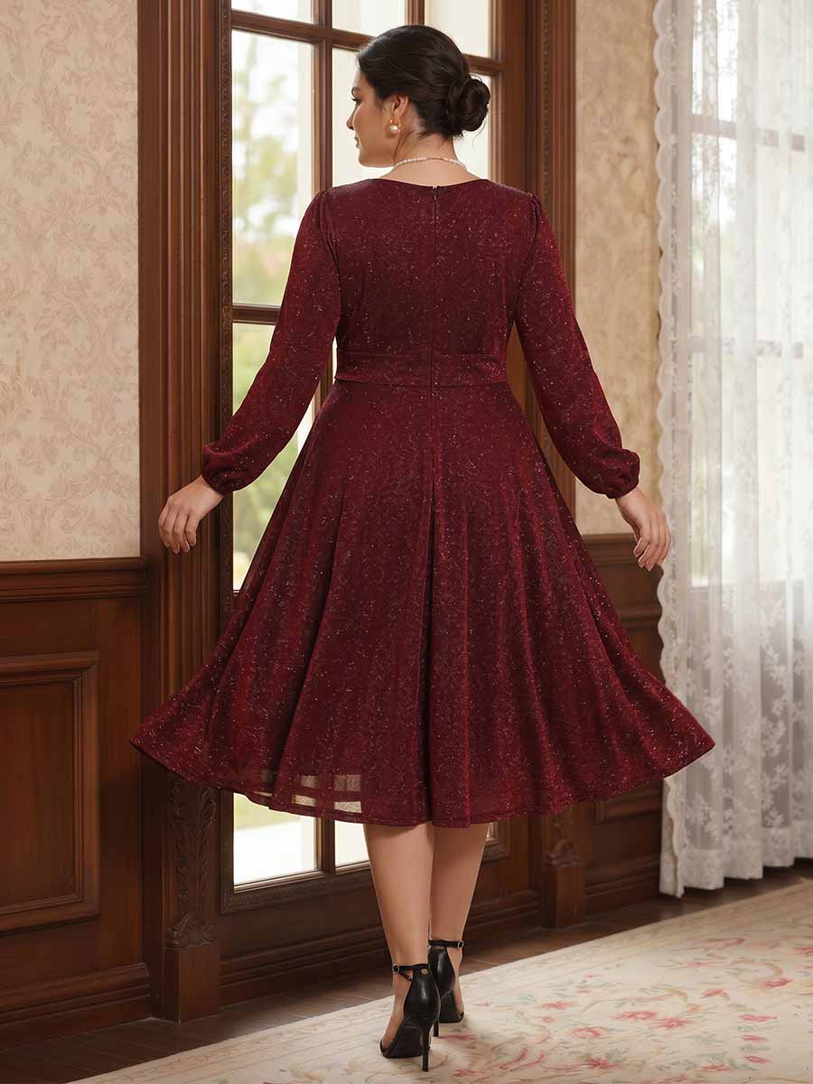 A-Line/Princess V-Neck Long Sleeves Tea-Length Mother of the Bride Dresses with Pocket - Image 2