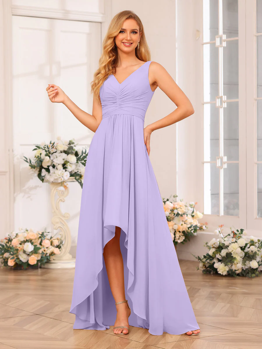 A-Line/Princess V-Neck Long Wedding Party Dresses with Pockets - Image 17