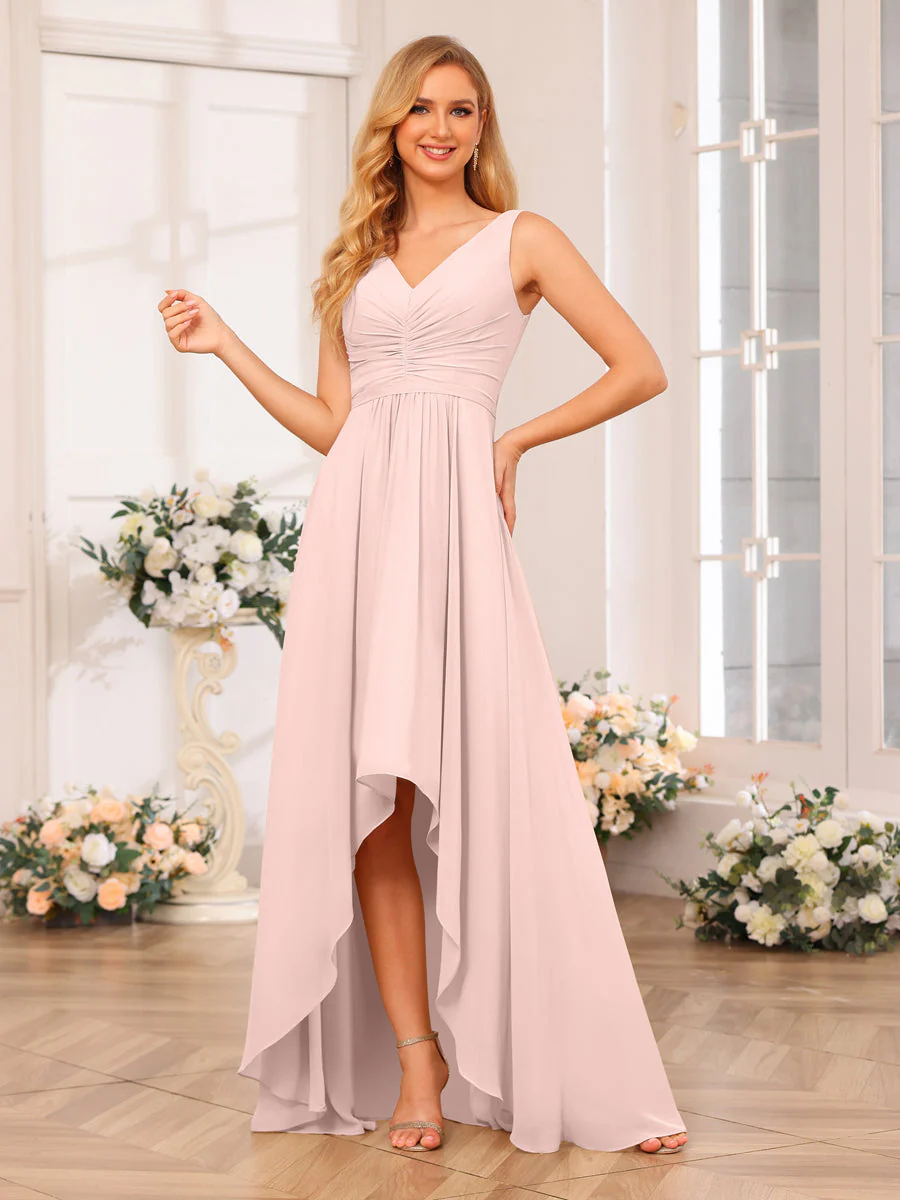 A-Line/Princess V-Neck Long Wedding Party Dresses with Pockets - Image 29