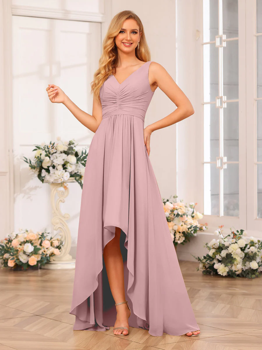 A-Line/Princess V-Neck Long Wedding Party Dresses with Pockets - Image 32