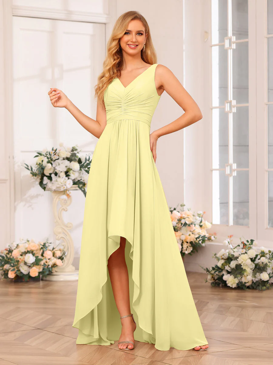 A-Line/Princess V-Neck Long Wedding Party Dresses with Pockets - Image 71