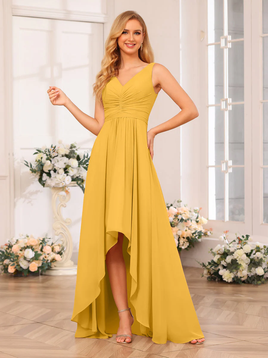 A-Line/Princess V-Neck Long Wedding Party Dresses with Pockets - Image 72
