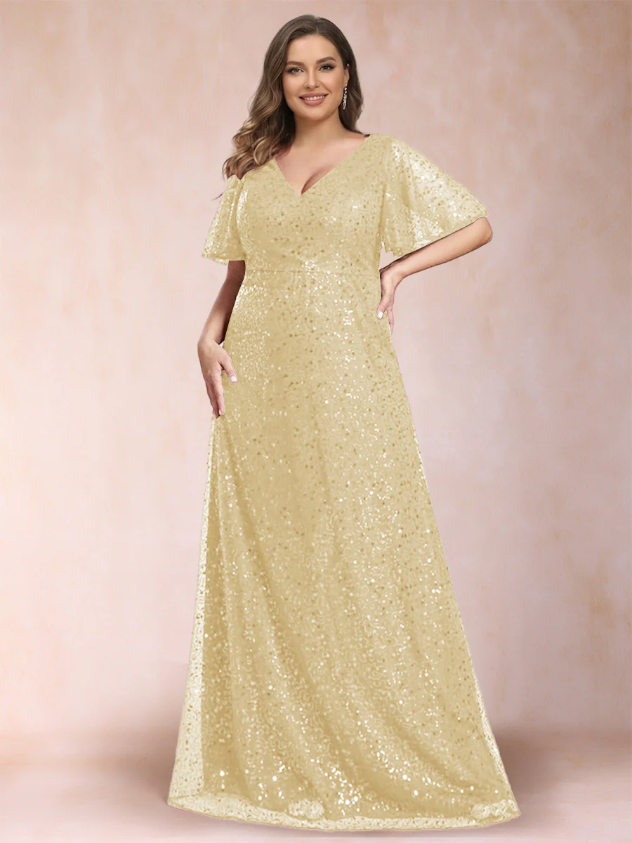 A-Line/Princess V-Neck Sequins Plus Size Mother of the Bride Dresses - Image 13