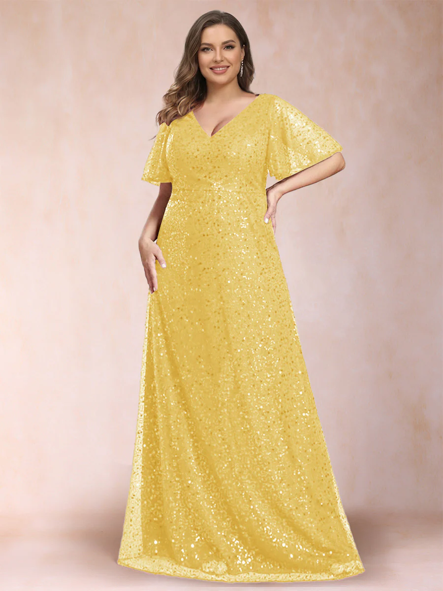 A-Line/Princess V-Neck Sequins Plus Size Mother of the Bride Dresses - Image 14