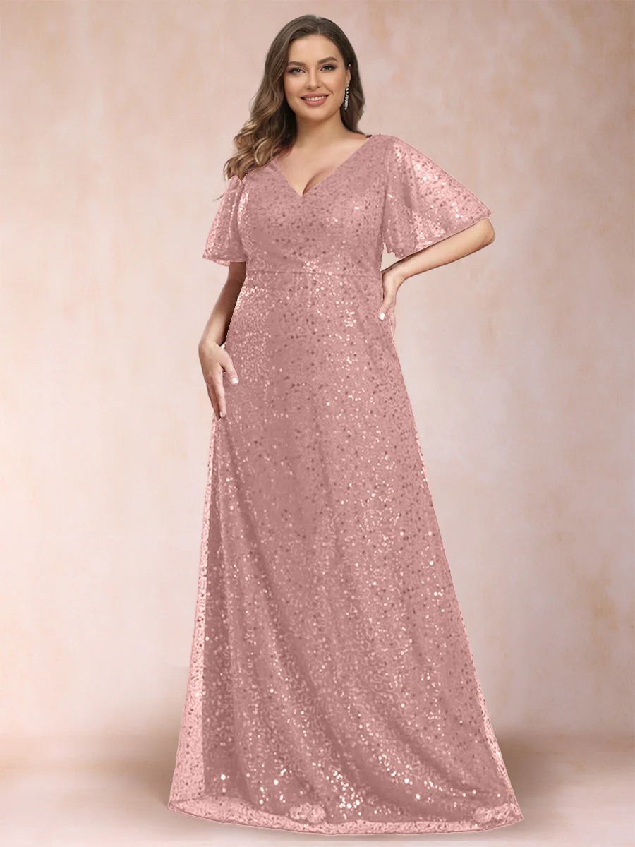 A-Line/Princess V-Neck Sequins Plus Size Mother of the Bride Dresses - Image 20