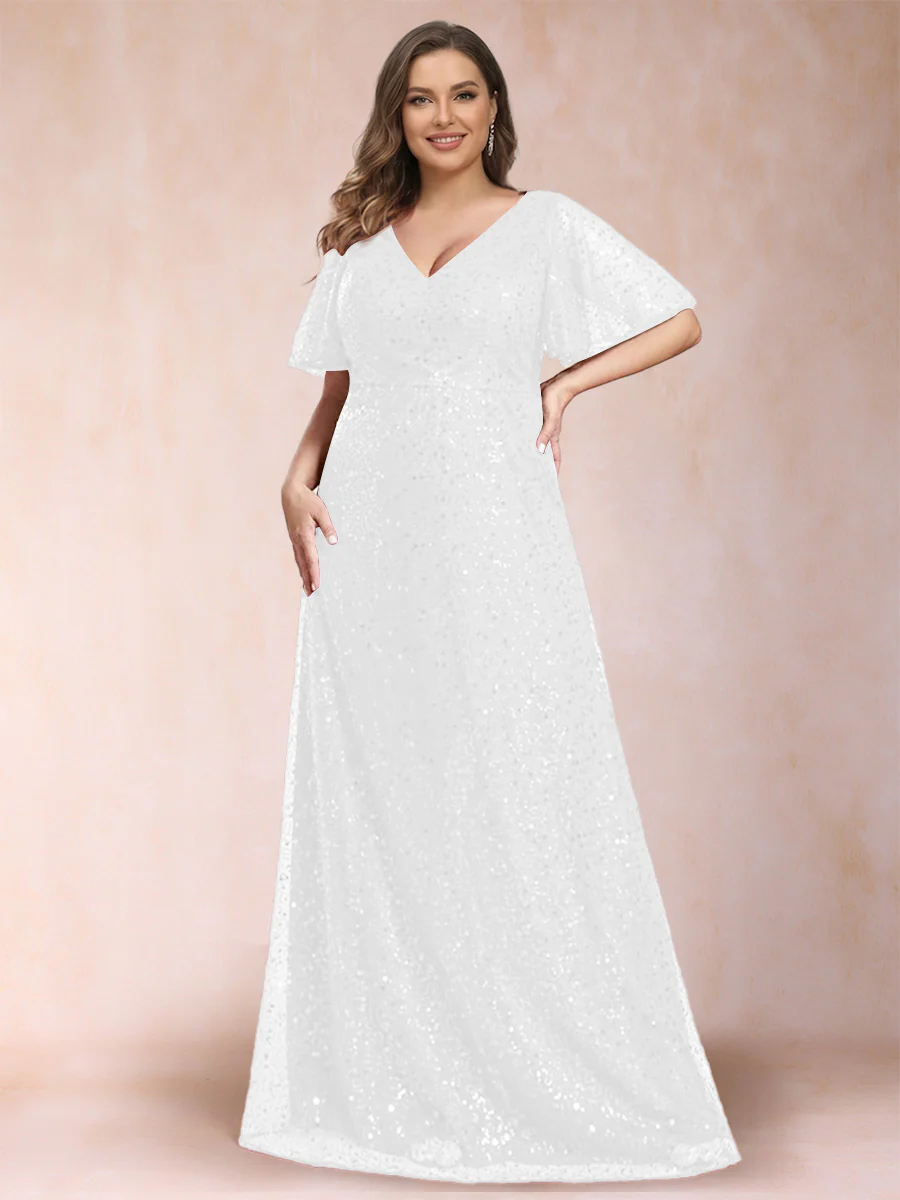 A-Line/Princess V-Neck Sequins Plus Size Mother of the Bride Dresses - Image 24