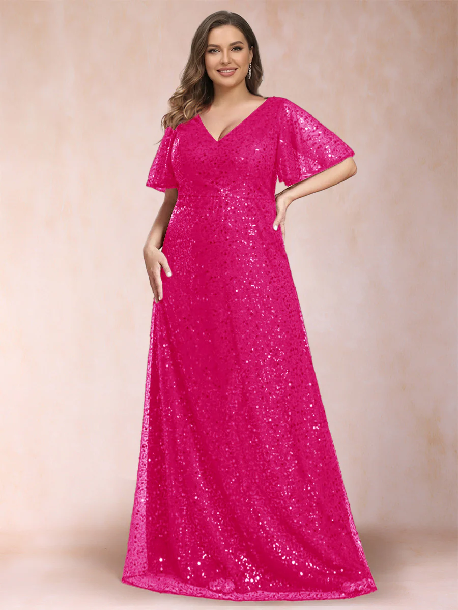 A-Line/Princess V-Neck Sequins Plus Size Mother of the Bride Dresses - Image 25