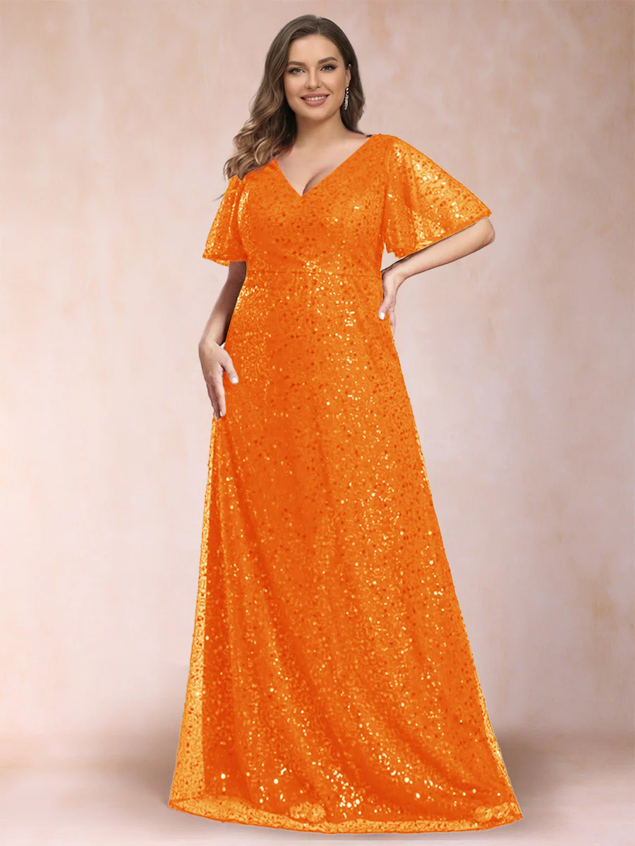 A-Line/Princess V-Neck Sequins Plus Size Mother of the Bride Dresses - Image 26