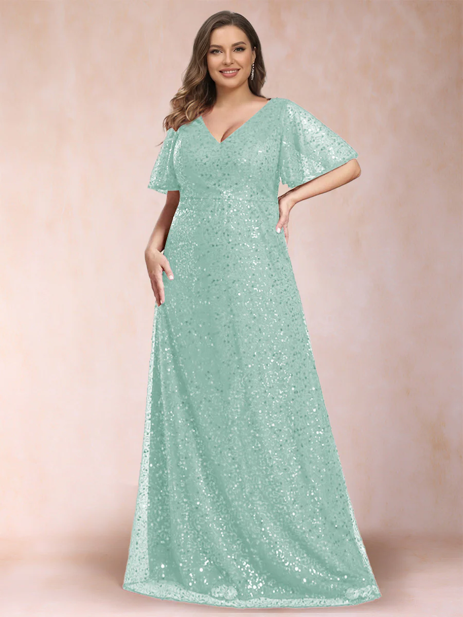 A-Line/Princess V-Neck Sequins Plus Size Mother of the Bride Dresses - Image 27