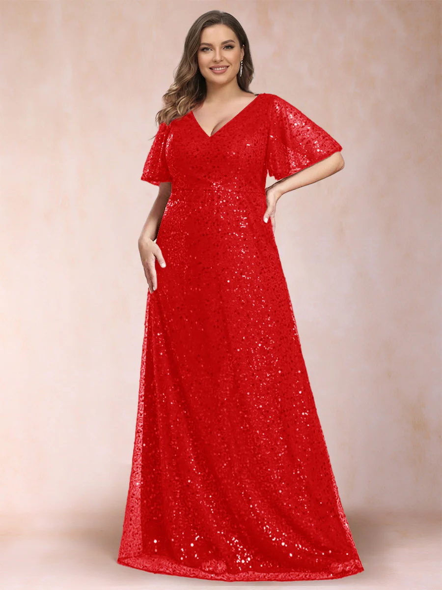 A-Line/Princess V-Neck Sequins Plus Size Mother of the Bride Dresses - Image 9