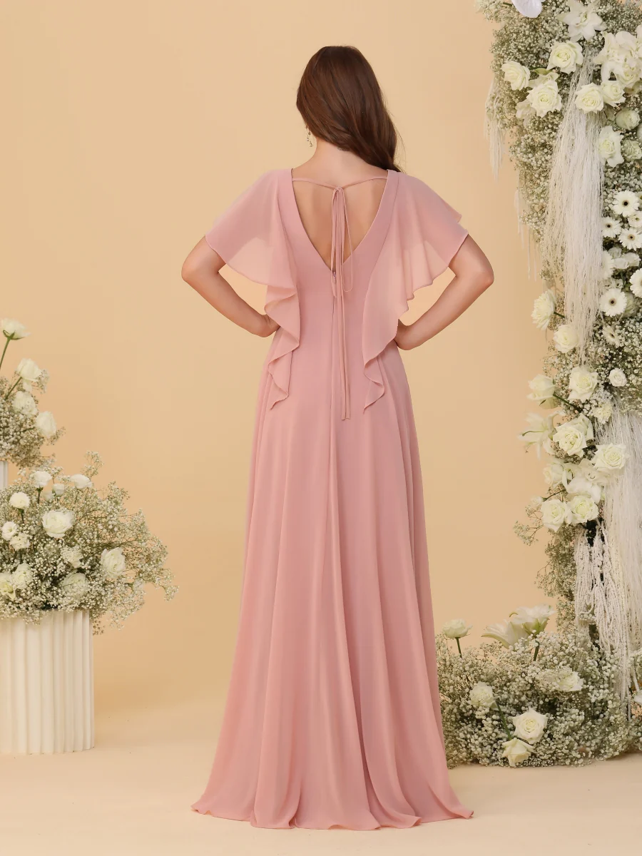 A-Line/Princess V-Neck Short Sleeves Floor-Length Plus Size Bridesmaid Dresses With Side Slit - Image 2