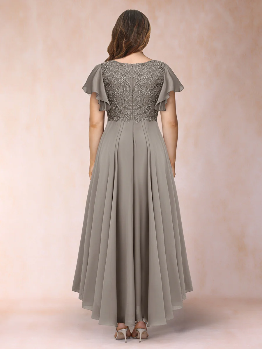 A-Line/Princess V-Neck Short Sleeves Long Plus Size Evening Dresses with Appliques - Image 2
