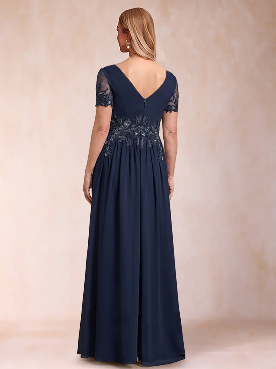 A-Line/Princess V-Neck Short Sleeves Mother of the Bride Dresses with Applique - Image 2