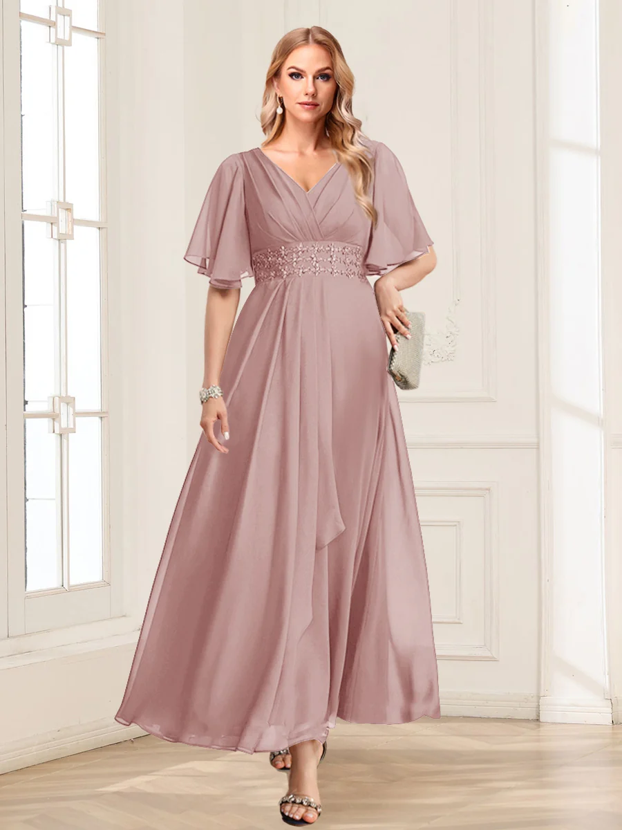 A-Line/Princess V-Neck Short Sleeves Mother of the Bride Dresses with Ruffles - Image 15