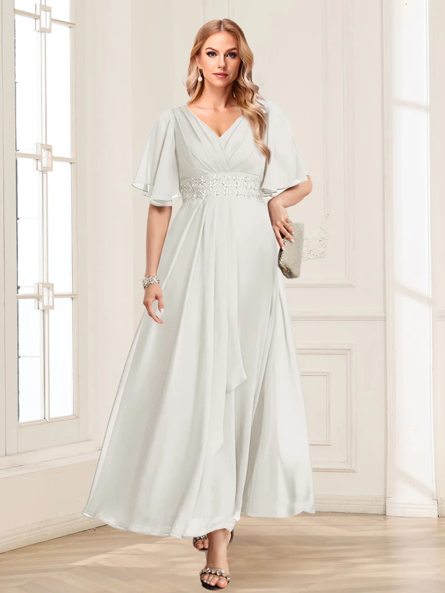 A-Line/Princess V-Neck Short Sleeves Mother of the Bride Dresses with Ruffles - Image 28