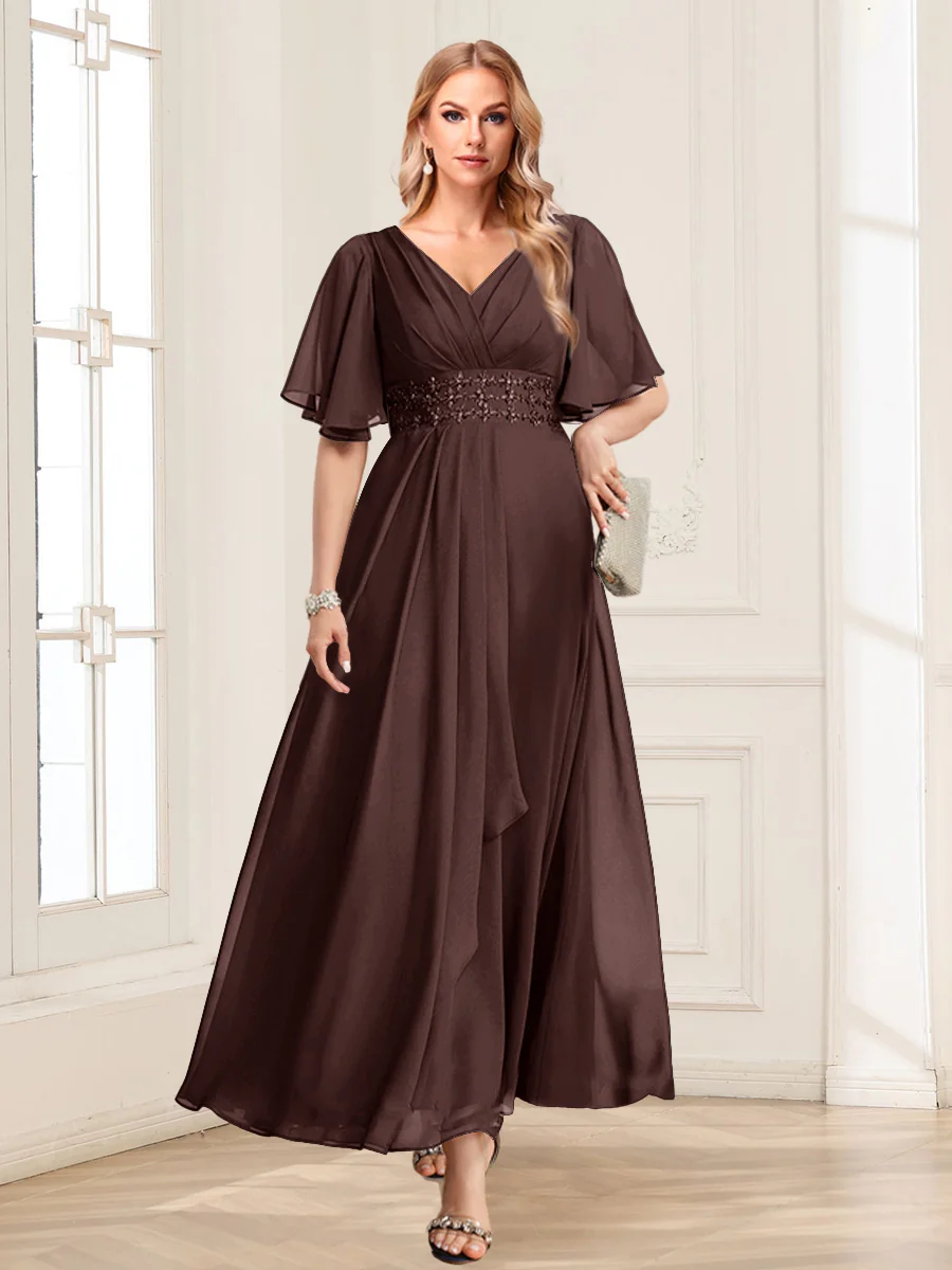 A-Line/Princess V-Neck Short Sleeves Mother of the Bride Dresses with Ruffles - Image 6