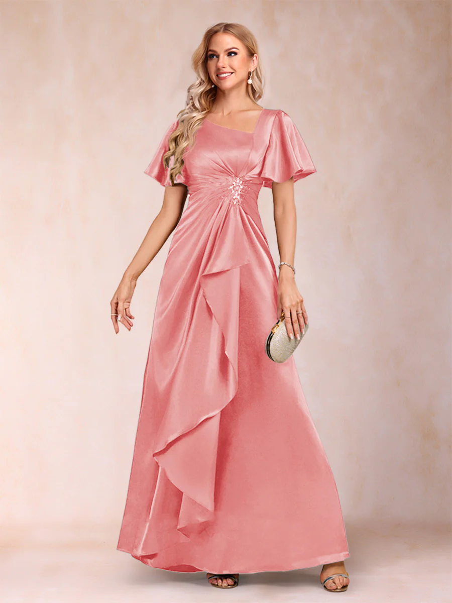 A-Line/Princess V-Neck Short Sleeves Mother of the Bride Dresses with Sash - Image 14