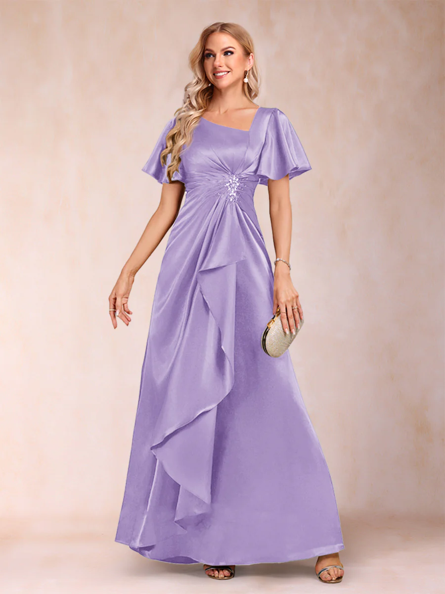 A-Line/Princess V-Neck Short Sleeves Mother of the Bride Dresses with Sash - Image 35