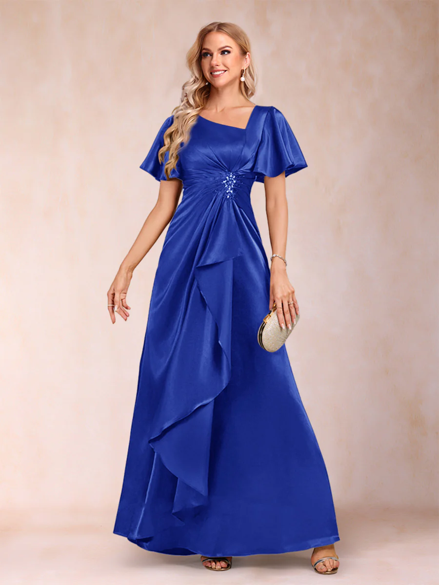A-Line/Princess V-Neck Short Sleeves Mother of the Bride Dresses with Sash - Image 53