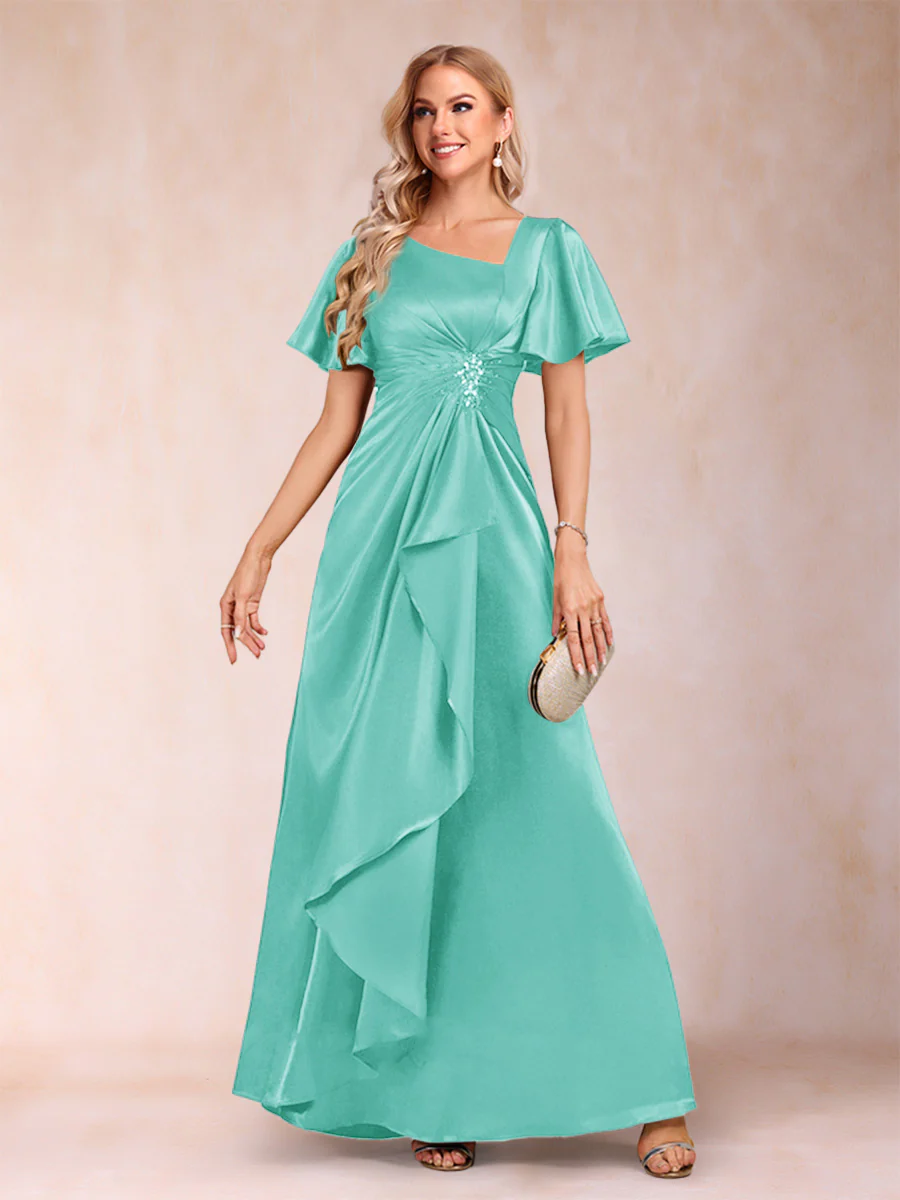 A-Line/Princess V-Neck Short Sleeves Mother of the Bride Dresses with Sash - Image 63