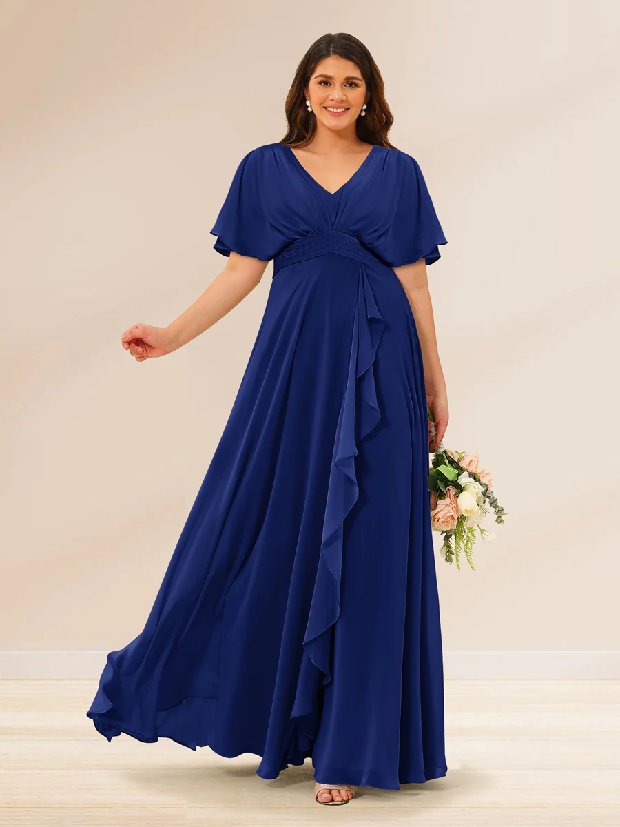 A-Line/Princess V-Neck Short Sleeves Plus Size Bridesmaid Dresses with Pockets - Image 51
