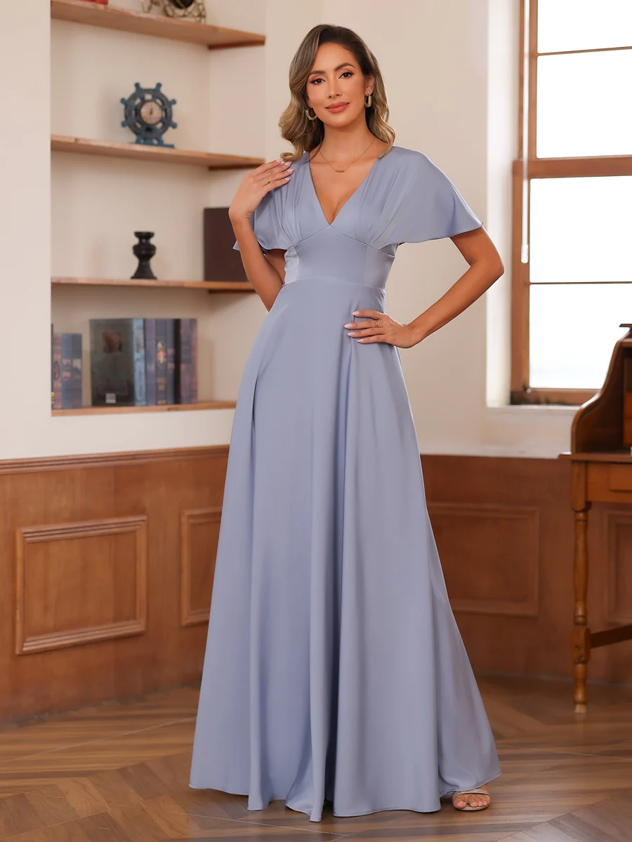 A-Line/Princess V-Neck Short Sleeves Ruched Mother of the Bride Dresses - Image 4