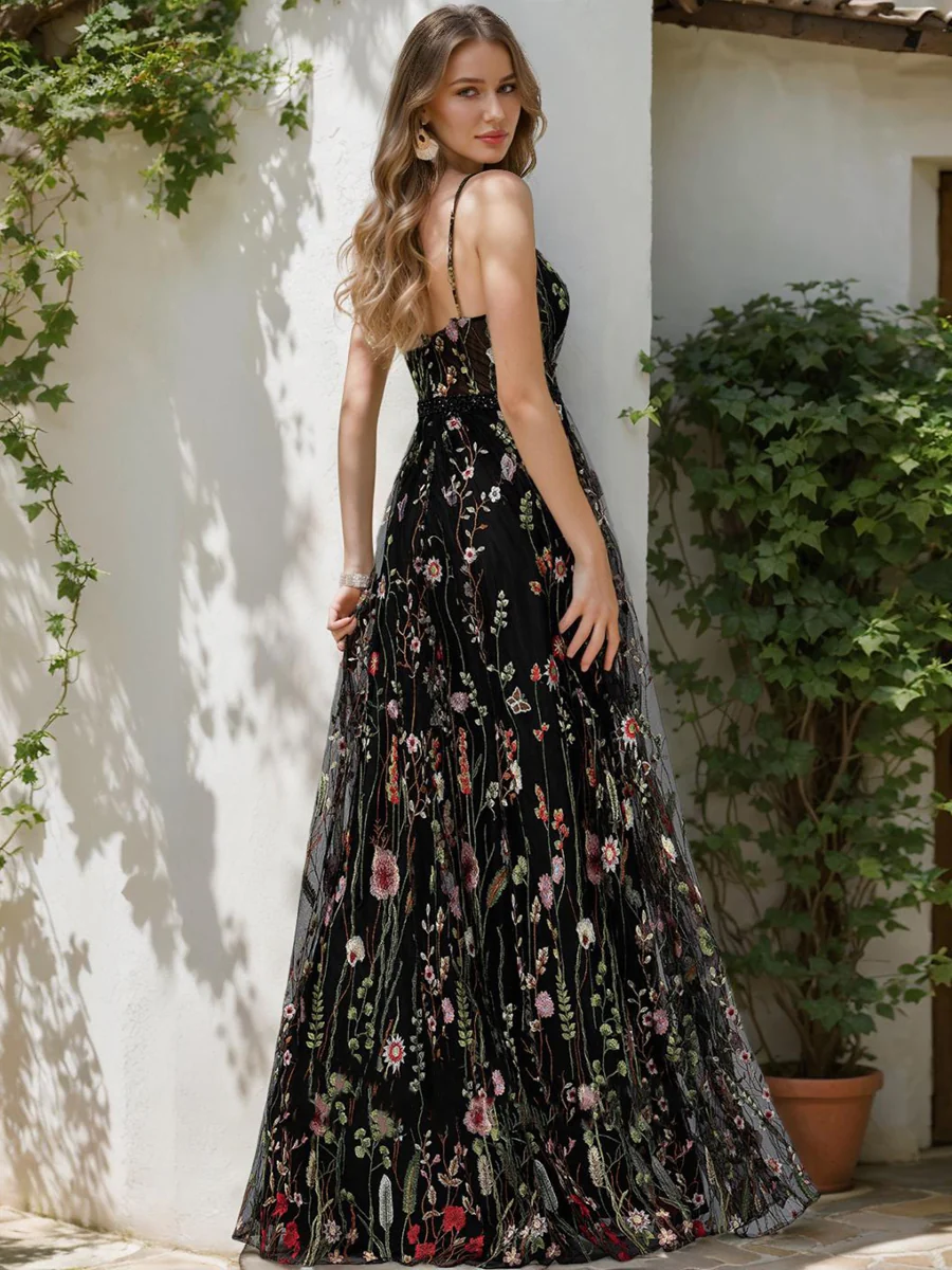 A-Line/Princess V-Neck Sleeveless Beading Prom Dresses - Image 2