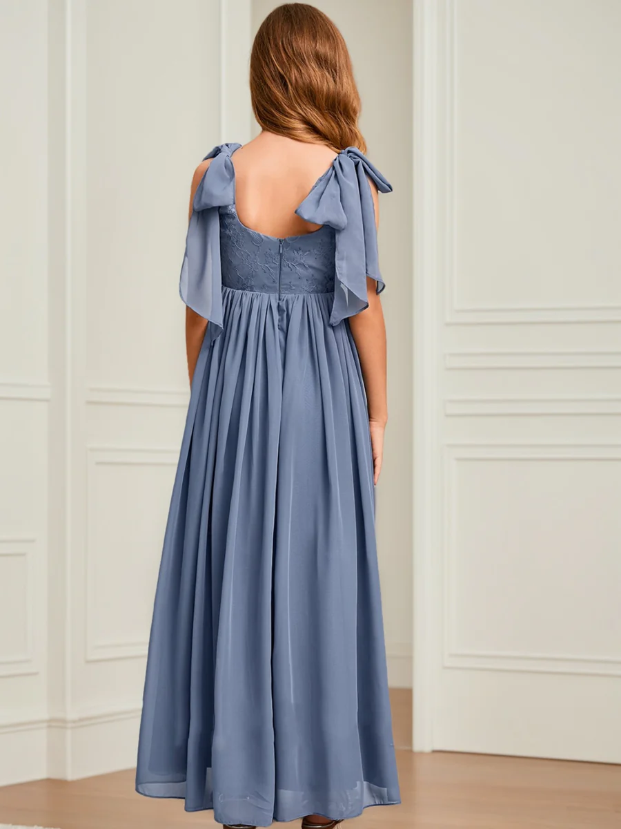A-Line/Princess V-Neck Sleeveless Bow Junior Bridesmaid Dresses - Image 2