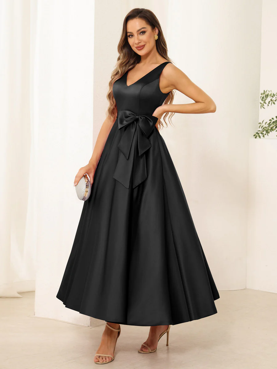 A-Line/Princess V Neck Sleeveless Long Evening Dresses with Bow Knot - Image 8