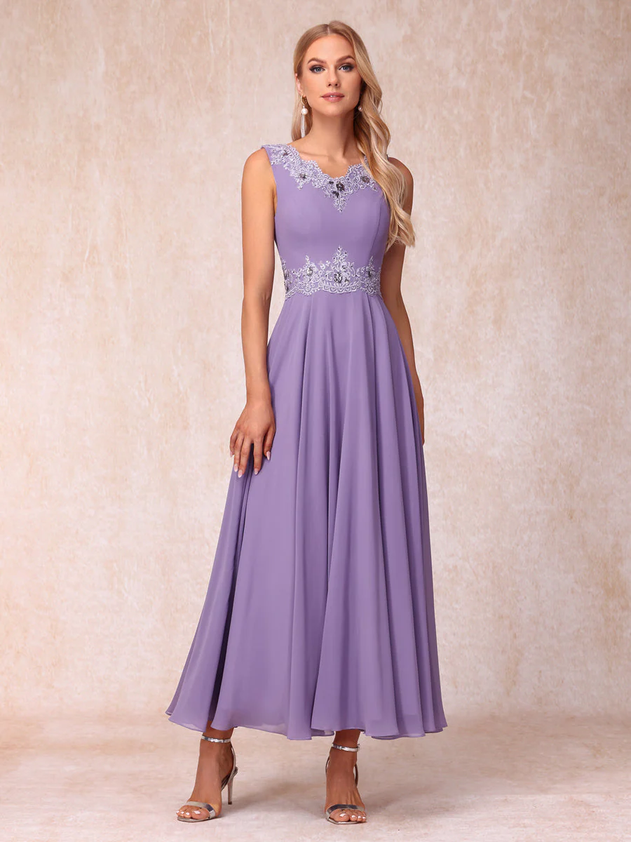 A-Line/Princess V-Neck Sleeveless Long Formal Evening Dresses with Appliques & Jacket - Image 3