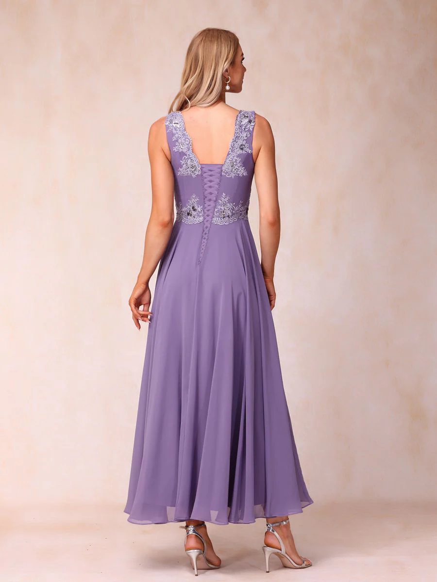 A-Line/Princess V-Neck Sleeveless Long Formal Evening Dresses with Appliques & Jacket - Image 4