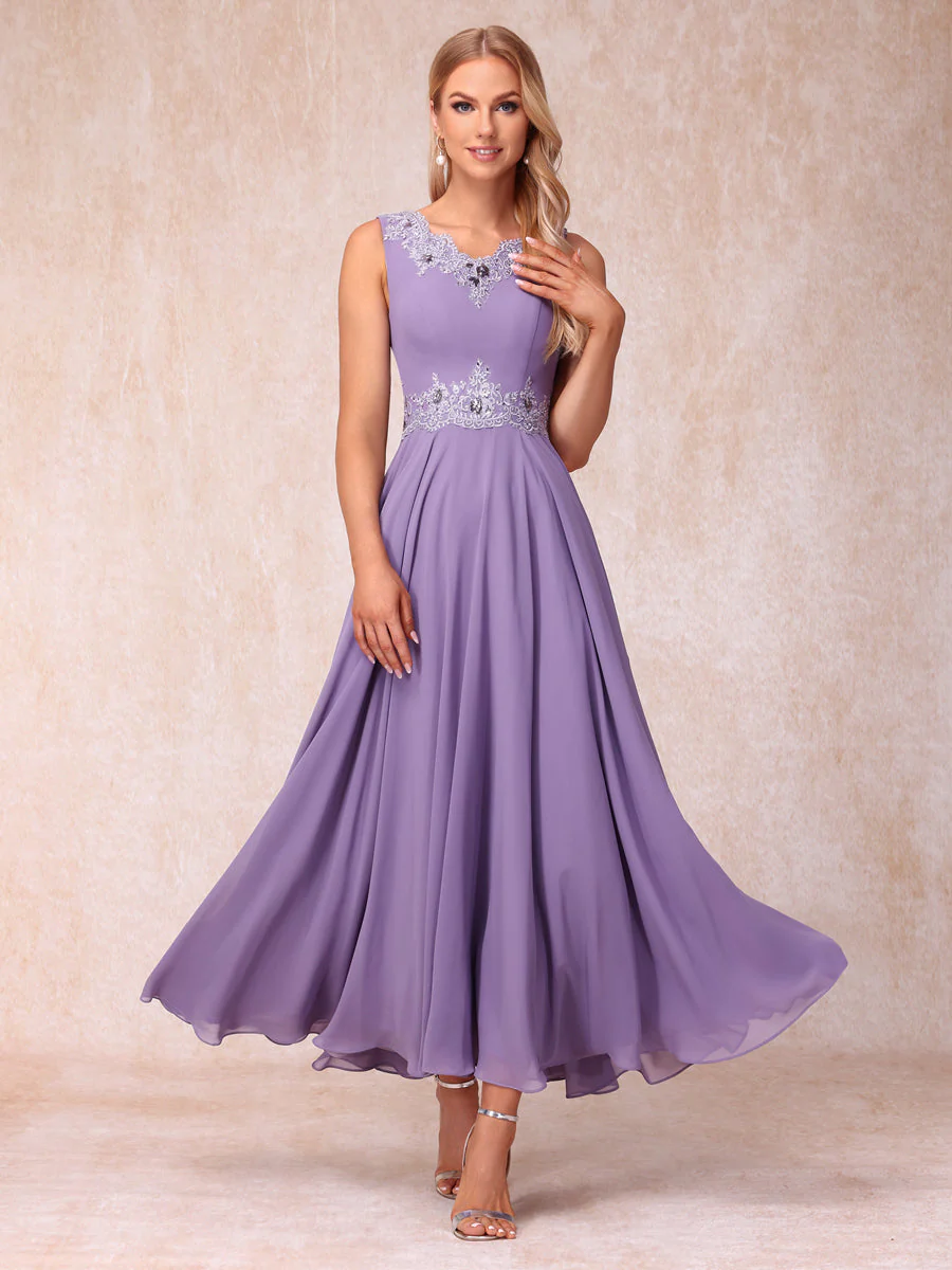 A-Line/Princess V-Neck Sleeveless Long Formal Evening Dresses with Appliques & Jacket - Image 7