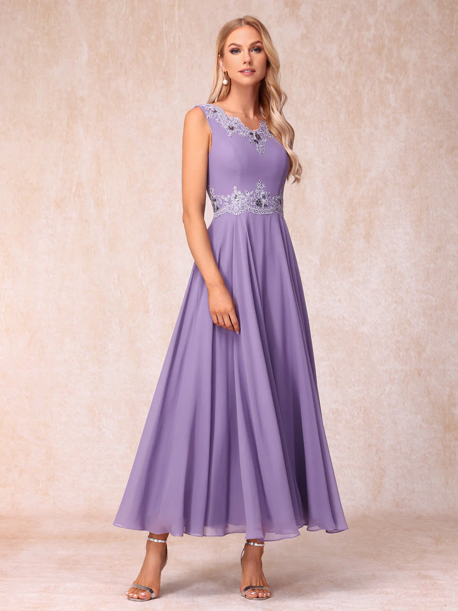 A-Line/Princess V-Neck Sleeveless Long Formal Evening Dresses with Appliques & Jacket - Image 8