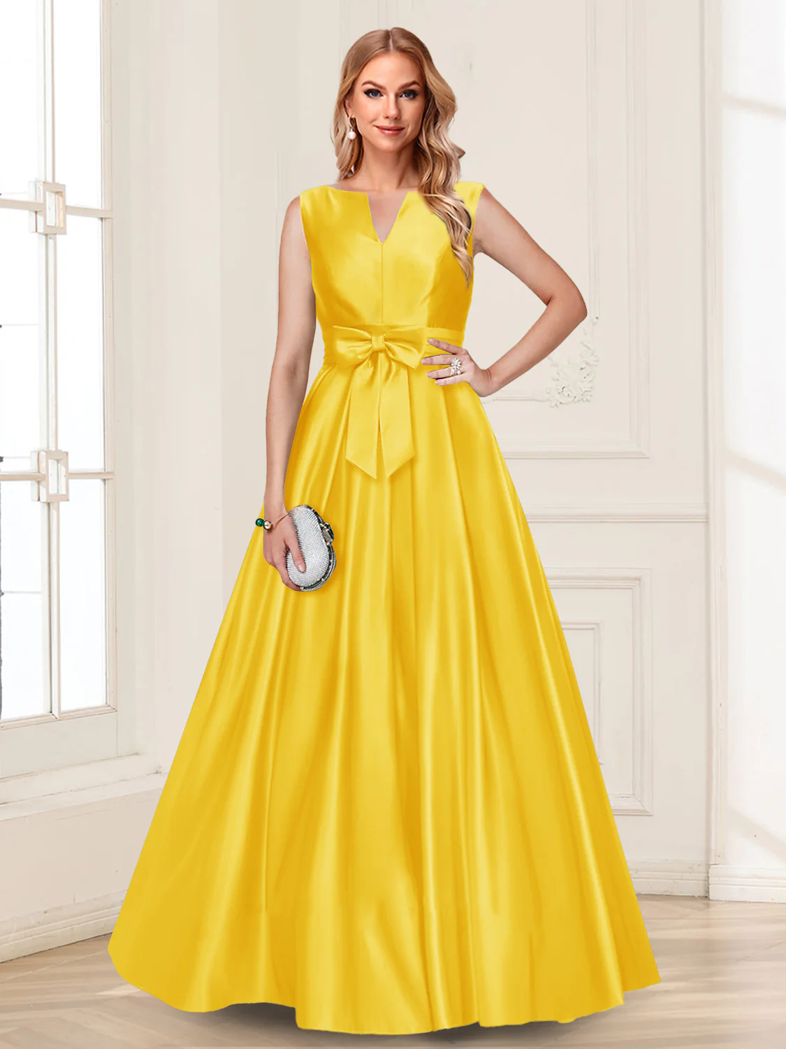 A-Line/Princess V-Neck Sleeveless Mother of the Bride Dresses with Bow - Image 22