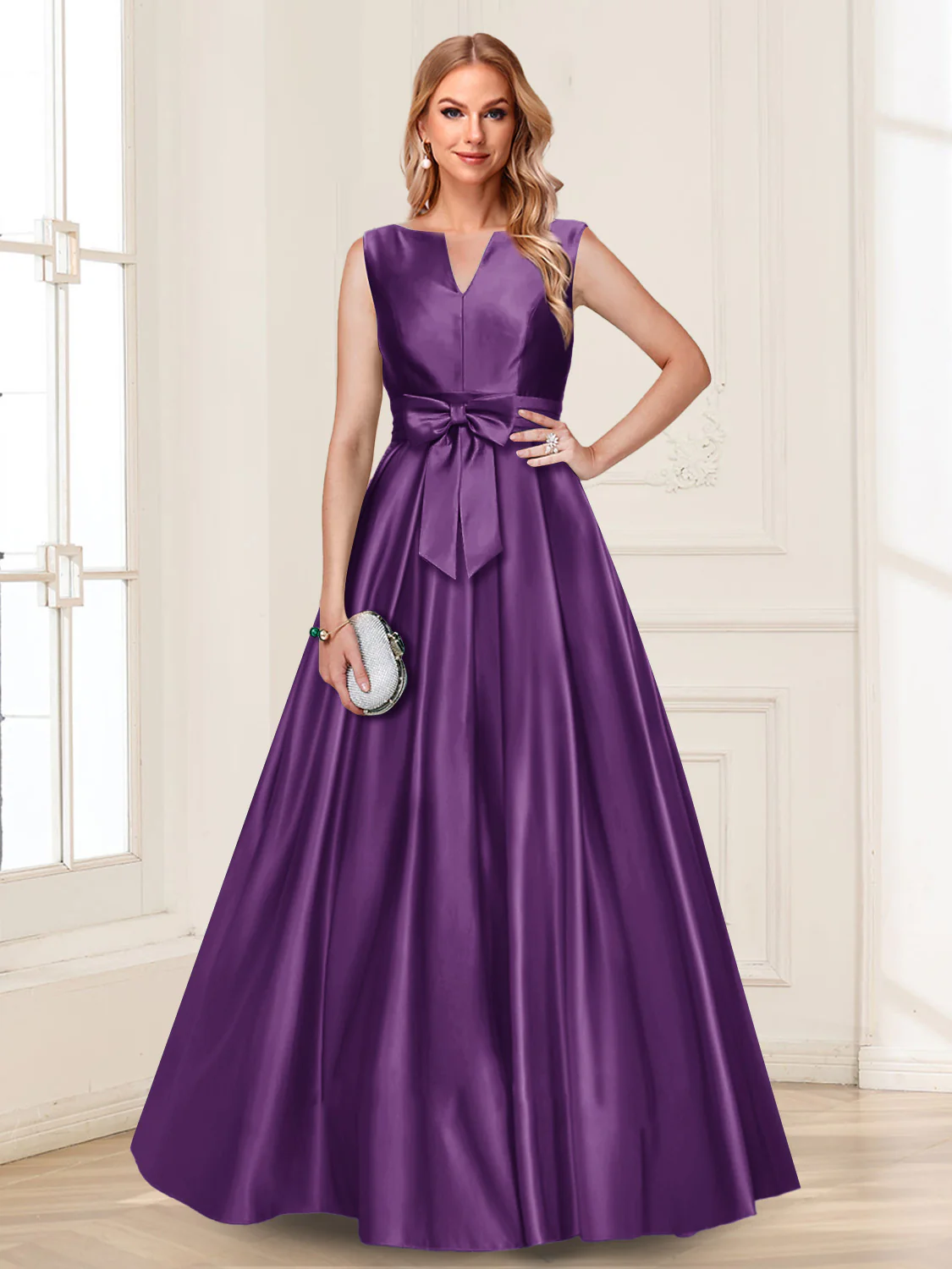 A-Line/Princess V-Neck Sleeveless Mother of the Bride Dresses with Bow - Image 23